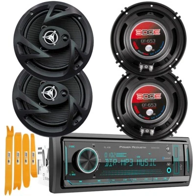 PL40B Single DIN AF/FM Car Stereo  w/4X  6.5" 400 Watts Coaxial Car Speakers - Image 1 of 4