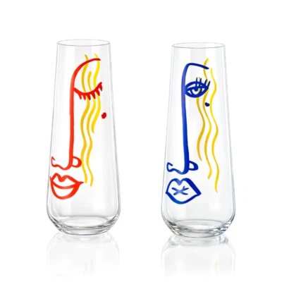 Prosecco Sektgläser Blonde Kristallglas verschiedene Dekorationen 250 ml 2er Set - Bild 1 von 3