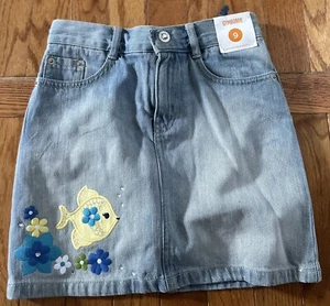 Gymboree Girl Sz 9 Yr Lt Denim Skort Adjust Waist Fish Floral Rhinestones NWT - Picture 1 of 6