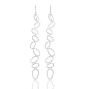 Oval Shape 925 Sterling Silver Hammered Long Drop Dangle Earrings Boho Jewelry - Picture 1 of 4