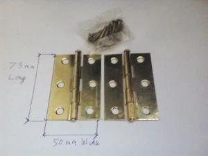 Pair of Heavy Duty 3" 75 mm Butt Hinges Brass Plated Door Frame with Wood Screws - Picture 1 of 2