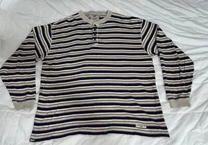Levi’s Vintage Henley Tan Navy Brown Striped 90’s Flawed Please Read Size Large - Picture 1 of 10