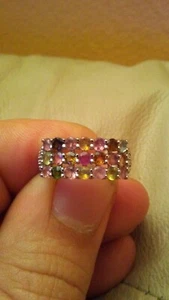 STERLING SILVER MULTI COLORED STONED LADIES RING- SIZE 5 1/2 - Picture 1 of 7