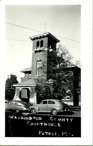 RPPC Washington County Court House Potosi MO Missouri Street View Cars Postcard - Picture 1 of 2