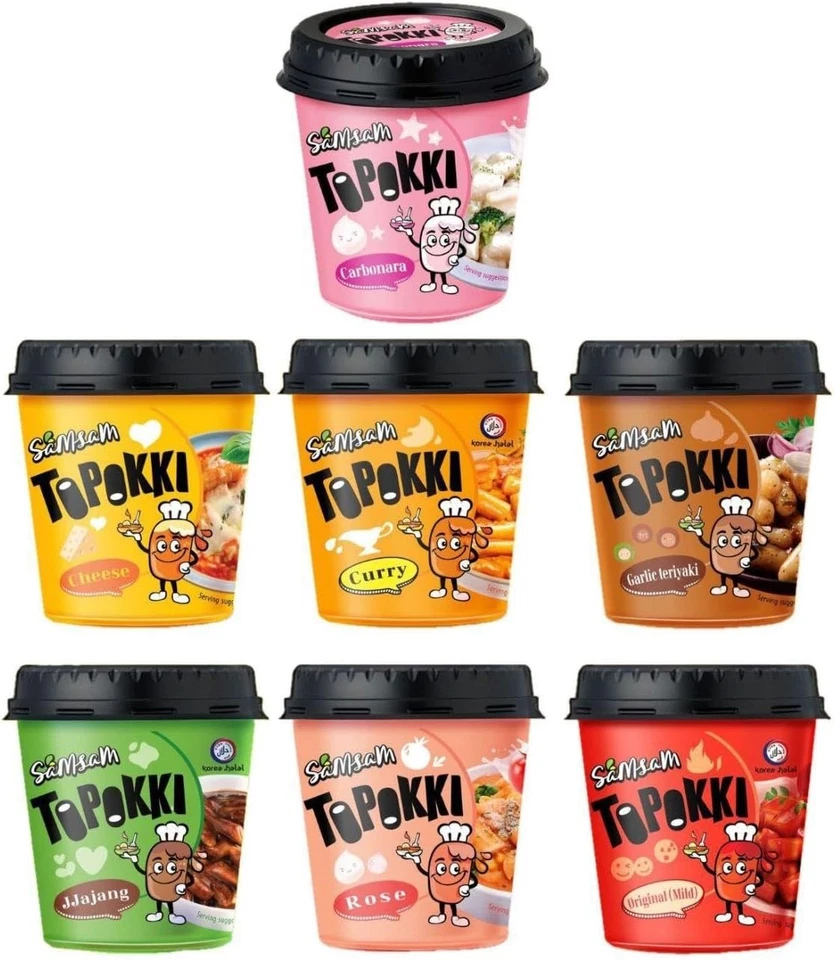 Instant koreanische Tteokbokki Topokki Reiskuchen 6 zufällige Geschmacksrichtungen Straße Snack Tassen - Bild 1 von 1