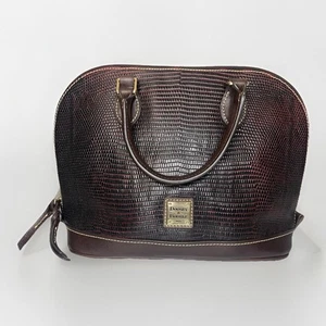 Dooney & Bourke Embossed Lizard Skin Zip Brown Leather Domed Satchel - EXCELLENT - Picture 1 of 6