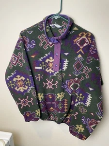 Vintage 90s Columbia Women M USA Made Aztec Southwestern Deep Pile Fleece Jacket - Imagen 1 de 4