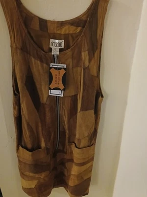 Vestido marrón geométrico vintage 100 % cuero genuino carcasa  Foto 1 de 4