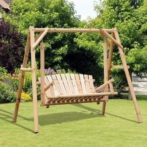 Outdoor 2 Seater Porch Swing Wooden Rustic Patio Bench Hammock w/ Armrest - Picture 1 of 11