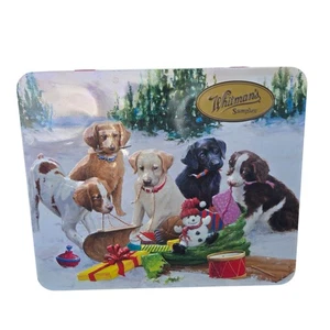 Whitman's Chocolates Hinged Tin Christmas Treasures Dog Puppies Sled Snow Puppy - Picture 1 of 4