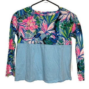 Lilly Pulitzer Girls Long Sleeve Top Size L 8-10 Floral Print Blue Cott - Picture 1 of 5