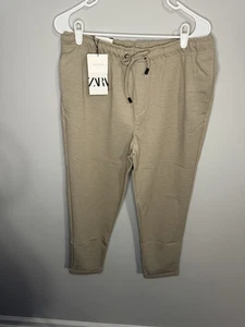 New With Tags Zara Mens Size Large Beige Knit Jogger Chino Pants Tapered Leg - Picture 1 of 5