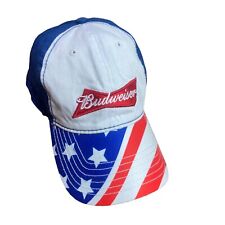 Budweiser Strap back Baseball Hat Solid Back Red White Blue Cap American Flag
