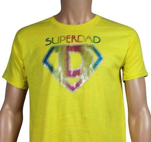 VTG 70s SUPER DAD T-SHIRT Fits Medium Yellow w/ Vibrant Iron-On Superman Father - Picture 1 of 3