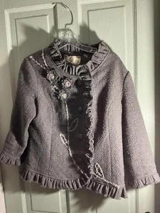 Nick & Mo Black Foral Embellished Jacket with raw edges and Ruffled Hem Large - Picture 1 of 12
