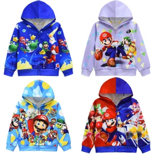 Super Mario Boys Hoodies Luigi Mario Hooded Sweatshirts Zip Up Jackets Casual - Picture 1 of 21