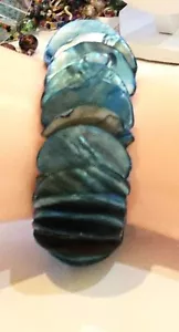Bracciale elastico vintage conchiglia tinta blu MOP - Foto 1 di 1