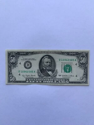 1977 $50 fifty dollar bill Used U.S. Currency Serial Number # D10962385A - Image 1 of 4