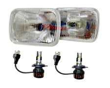 7X6 Rectangular Glass Lens Headlight Conversion Kit to H4/9003 Size + LED Bulbs