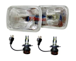 7X6 Glass Lens Headlight Conversion Sealed beam Kit to H4/9003 Size + LED Bulbs - Picture 1 of 7