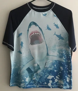 Boys XL Shark Shirt Short Sleeve RashGuard Shirt with UPF 50+ Wonder Nation New - Picture 1 of 7