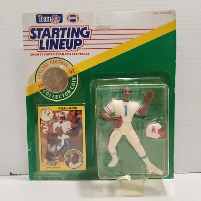 1991 Kenner Starting Lineup Warren Moon Houston Oilers Card w/ Coin HOF Vintage - Image 1 of 4