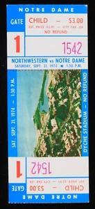 Boleto completo (fútbol) Northwestern vs Notre Dame 1974 - Imagen 1 de 1