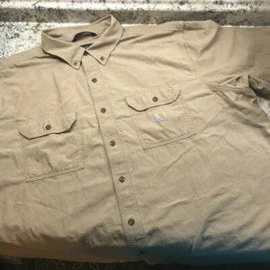 Carhartt Mens 3XL Tall Beige Solid Short Sleeve Button Down Shirt Loose Fit - Picture 1 of 12