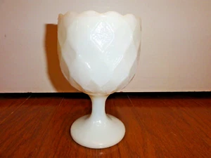 Vintage Anchor Hocking Textured Diamond Pattern White Milk Glass Stemmed Chalice - Picture 1 of 7