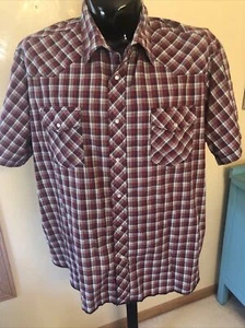 Wrangler Western Shirt Mens Big & Tall Pearl Snap Red Plaid S/S Shirt Sz 3XL - Picture 1 of 4