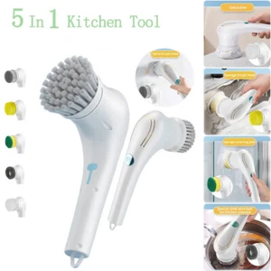 Electric Cleaning Brush 5 in-1 Handheld Kitchen Cleaner Cordless Spin Scrubber - Picture 1 of 12