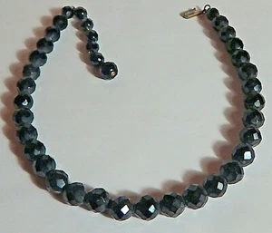 LAGUNA VTG BLACK GLASS FACETED BEAD NECKLACE CHOKER - Picture 1 of 3