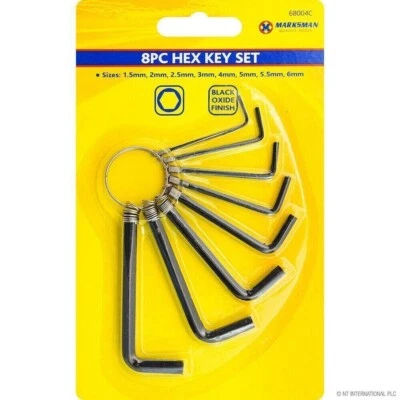 8pc Hex Key Set Metric Imperial Hexagon Allen Alan Wrench Keyring Holder DIY UK - Image 1 of 2