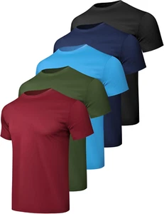 1/5 Pack Workout Shirts for Men Athletic Running Gym Quick Dry Short Sleeve Perf - Picture 1 of 12