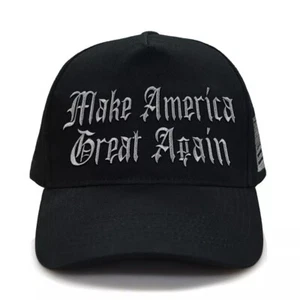 Dark MAGA Hat - Black  Trump Cap - USA Flag Embroidered - Gothic MAGA Hat - Picture 1 of 10