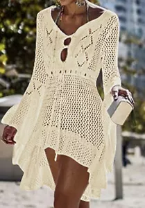 Vestido de playa corto para mujer, casual, colore beige.(13) - Foto 1 di 4