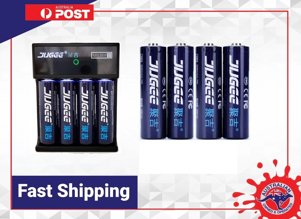 Jugee 1.5v 3000mWh AA AAA rechargeable Li-polymer lithium batteries and charger  - image 1 of 4