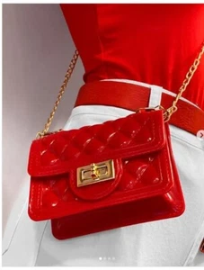 Deluxity Los Angeles Crossbody Red Quilted Jelly Bag Purse Gold Chain NWOT - Picture 1 of 10