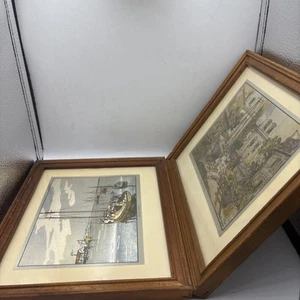 Lot Of 2, Vintage Foil Etchings Lionel Barrymore “Quiet Waters” “Seaworthy” - Picture 1 of 7