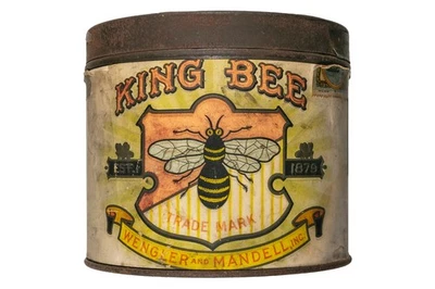 Rare 1920s “King Bee" paper label humidor 50 cigar tin in fair condition - Image 1 of 4