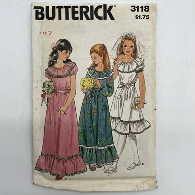 Butterick 3118 Girls Size 7 Communion & Flower Dress Vintage 1970s Uncut - Image 1 of 3