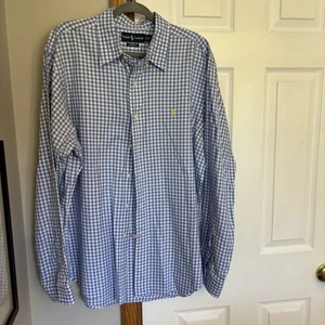 Ralph Lauren Mens Button Down Shirt XL Classic Fit Blue White Gingham Check Logo - Picture 1 of 24