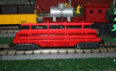 Coche plano MARX rojo ACL #74563 con rieles laterales en camionetas F - Excelente Foto 1 de 4