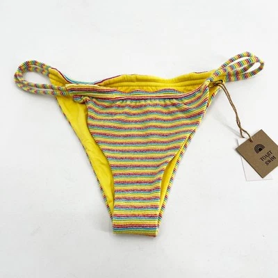 NWT Free People x Toast Swim Yellow Rainbow Striped Bikini Bottom Swimwear XL - Image 1 of 3
