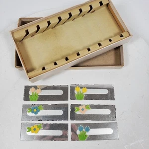 Vintage 1950 Six Glass Place Cards Floral Party Vintage in Box - Picture 1 of 7