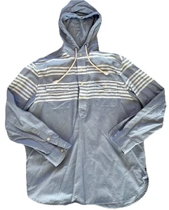 Chaps Hoodie Shirt Mens L Blue Henley Pullover Hooded Long Sleeve Pockets Beach - Picture 1 of 8