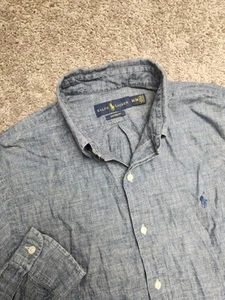 Ralph Lauren Shirt Mens Medium Blue Chambray Denim Pony Logo Button Up Collared - Picture 1 of 7