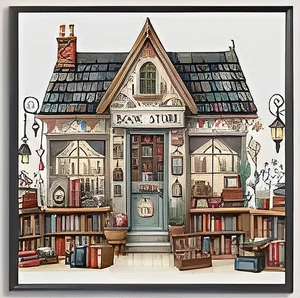 Book Store Theme Cross Stitch Kit 14.17 x 14.17 inch - Picture 1 of 4