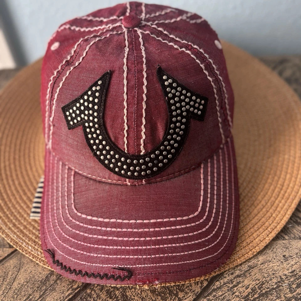 Винтажный истинной религии красный с заклепками подкова состаренный крышка шляпа ** РЕДКАЯ ** - Изображение 1 из 4