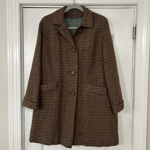 VTG 50s Harris Tweed Overcoat Men’s 42 Brown Handwoven Scottish Wool Top Coat EC - Picture 1 of 21